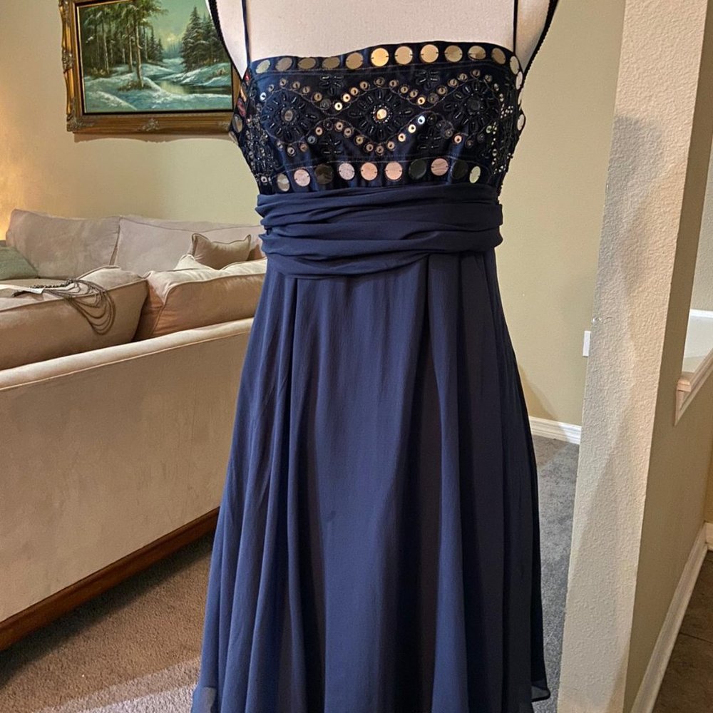 BCBGMaxAzria Chiffon Tie Party Blue Dress 8
